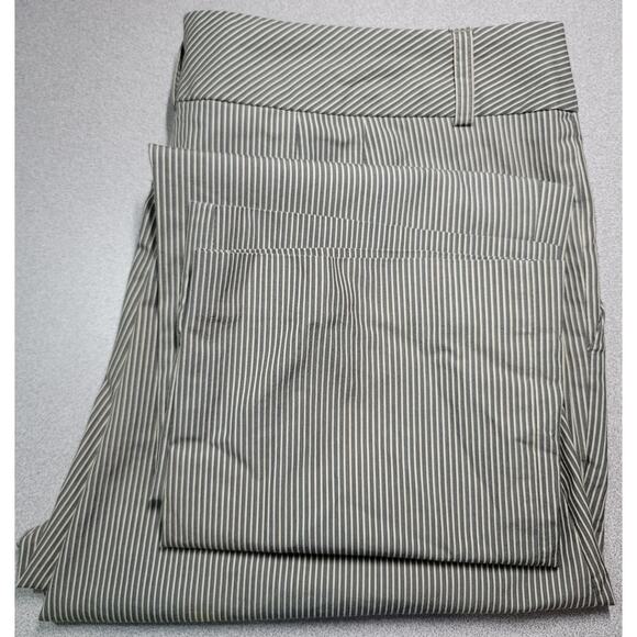 Norma Kamali Tan White Stripe Flat Front Pants 10 Lightweight Soft Pockets - Picture 5 of 6